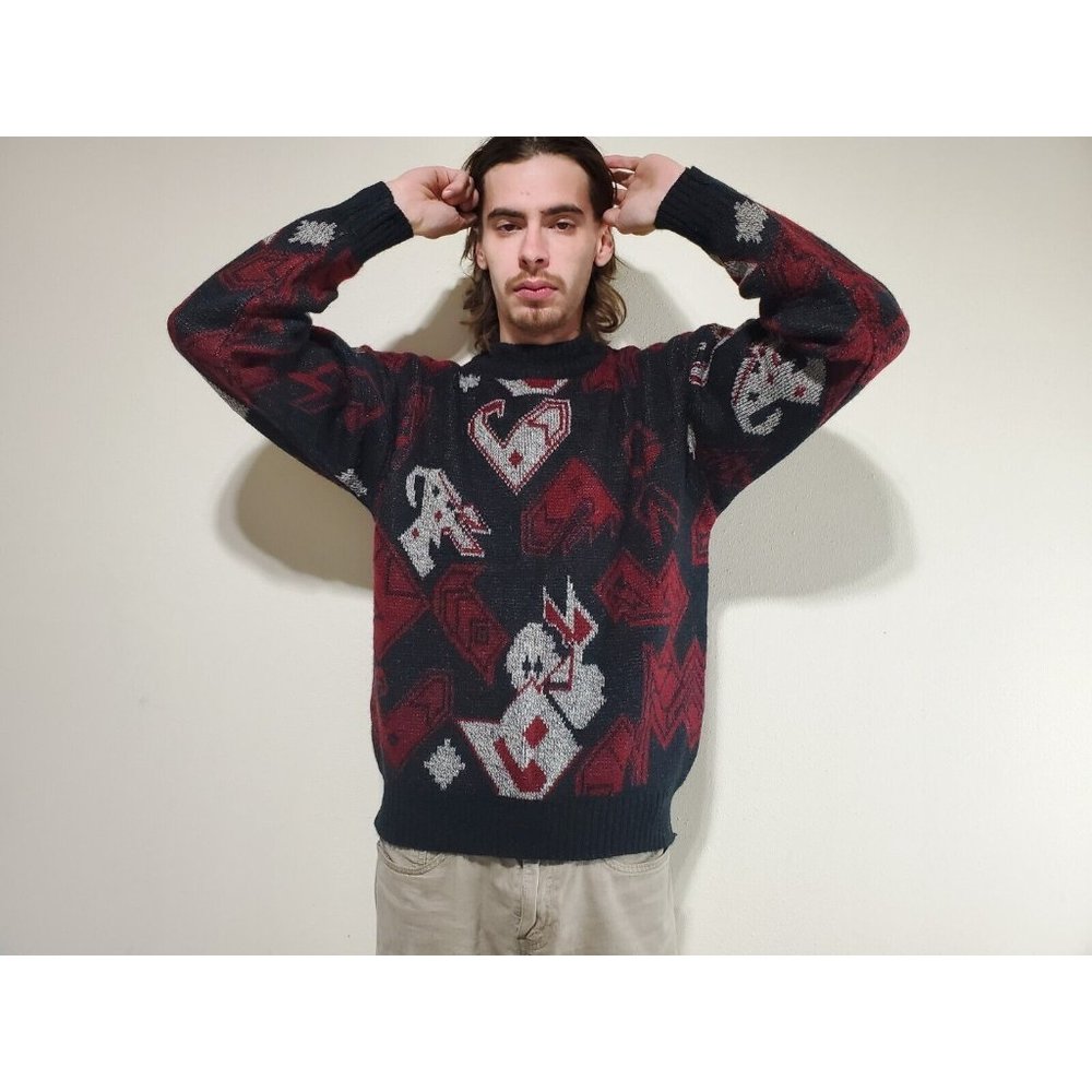 Thornhill Menswear Black Red Gray Wool Blend Sweater Mens Size M